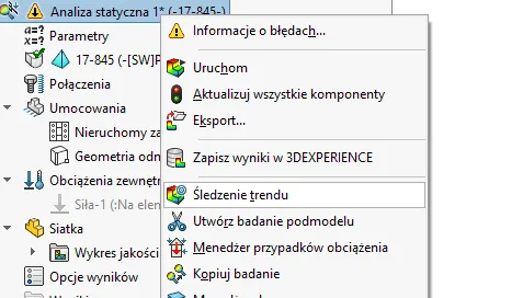 Śledzenie trendów w SOLIDWORKS Simulation